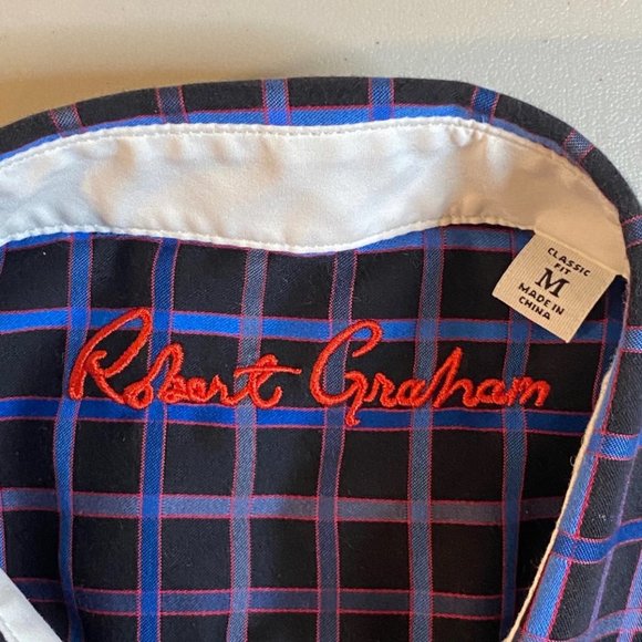 Robert Graham Black Blue Plaid Classic Fit Button Up Casual Dress Shirt‎ Men's M - Picture 4 of 12